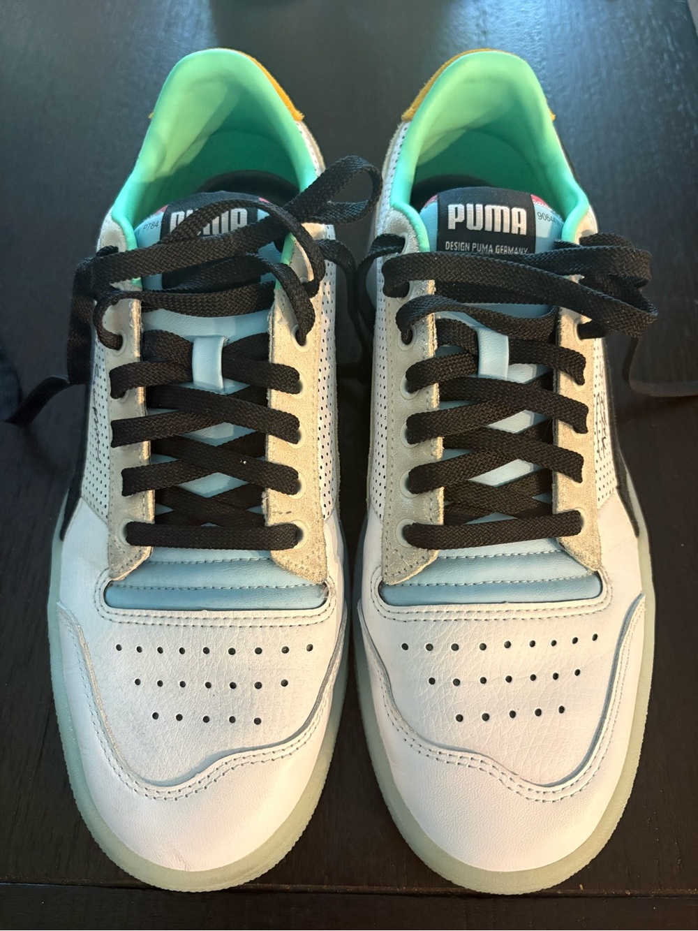 Puma White Sneakers with Light Blue & Mint Accents